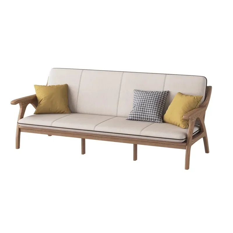 Nordic all-ash wood solid wood living room winter and summer dual-purpose sofa small apartment modern simple three-person fabric