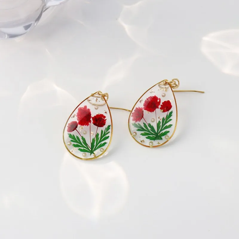 Colorful Natural Flower Earrings Unique Pressed Flower Earrings Custom Accessories Natural Flower Epoxy Resin Earring Wholesale