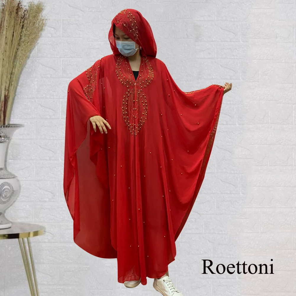 Chiffon Dubai Turkey Islam Abaya Lady\'s Gorgeous Diamonds Hooded  Kaftan Dress Arabic Women\'s Dance Cloth Muslim OutWear  Noble