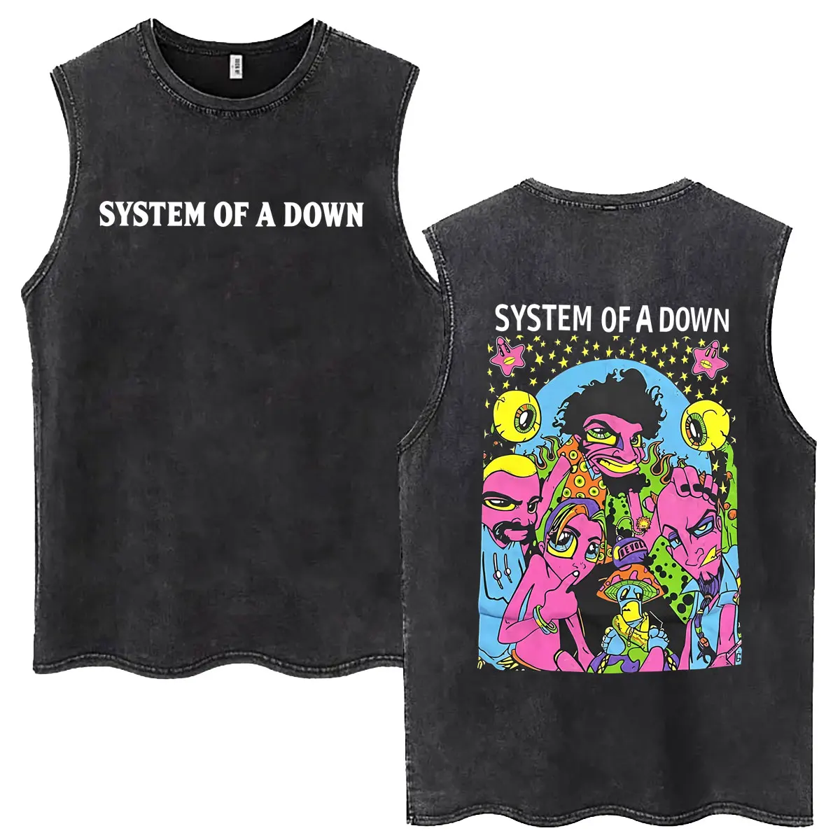System of A Down Vintage Washed Tank Tops Men's Classic Rock Alternative Metal Sleeveless Vests
