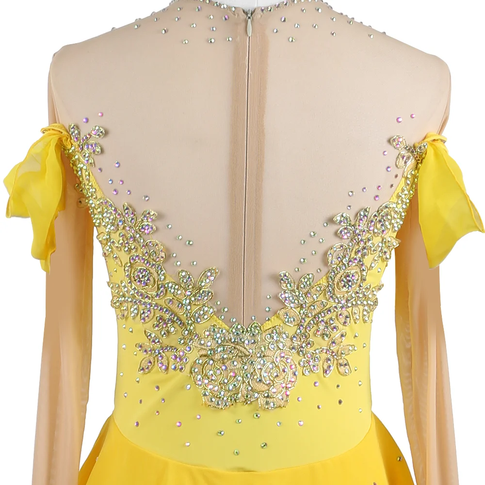 Zagitova Figure Skating Dress For Women Girls Ice Skating Skirt Performance Competition With Shiny Diamond Yellow