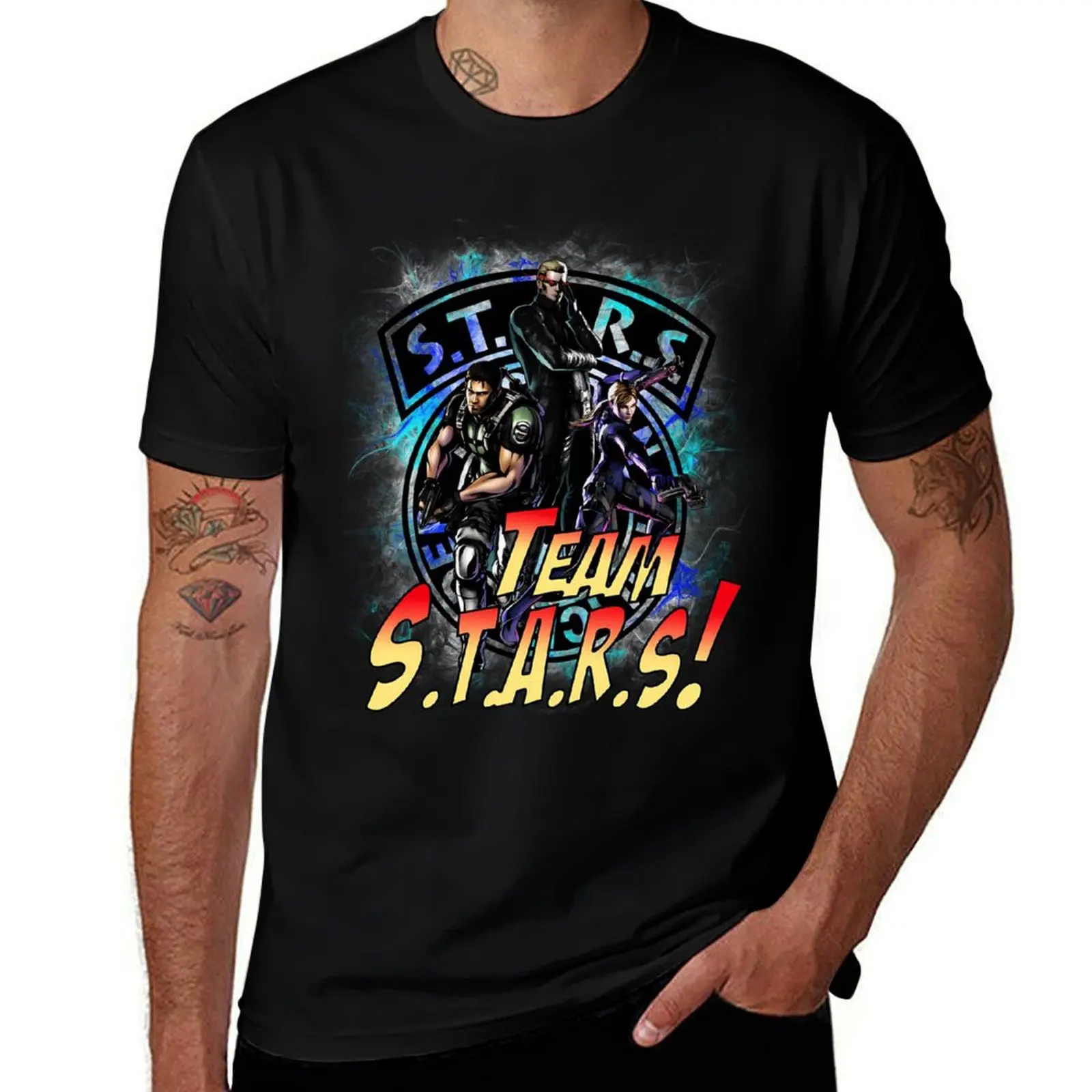 

TEAM STARS! MVC3 edition! Albert, WESKER, Jill VALENTINE and Chris REDFIELD T-Shirt baggy shirts Clothing t shirts men