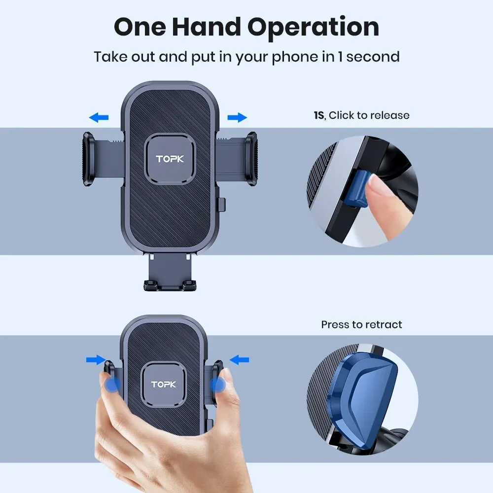 TOPK D38T Car Phone Holder Superior Stability Extended Arm 3-Point Support Extendable Metal Hook Phone Stand for Cars image 5