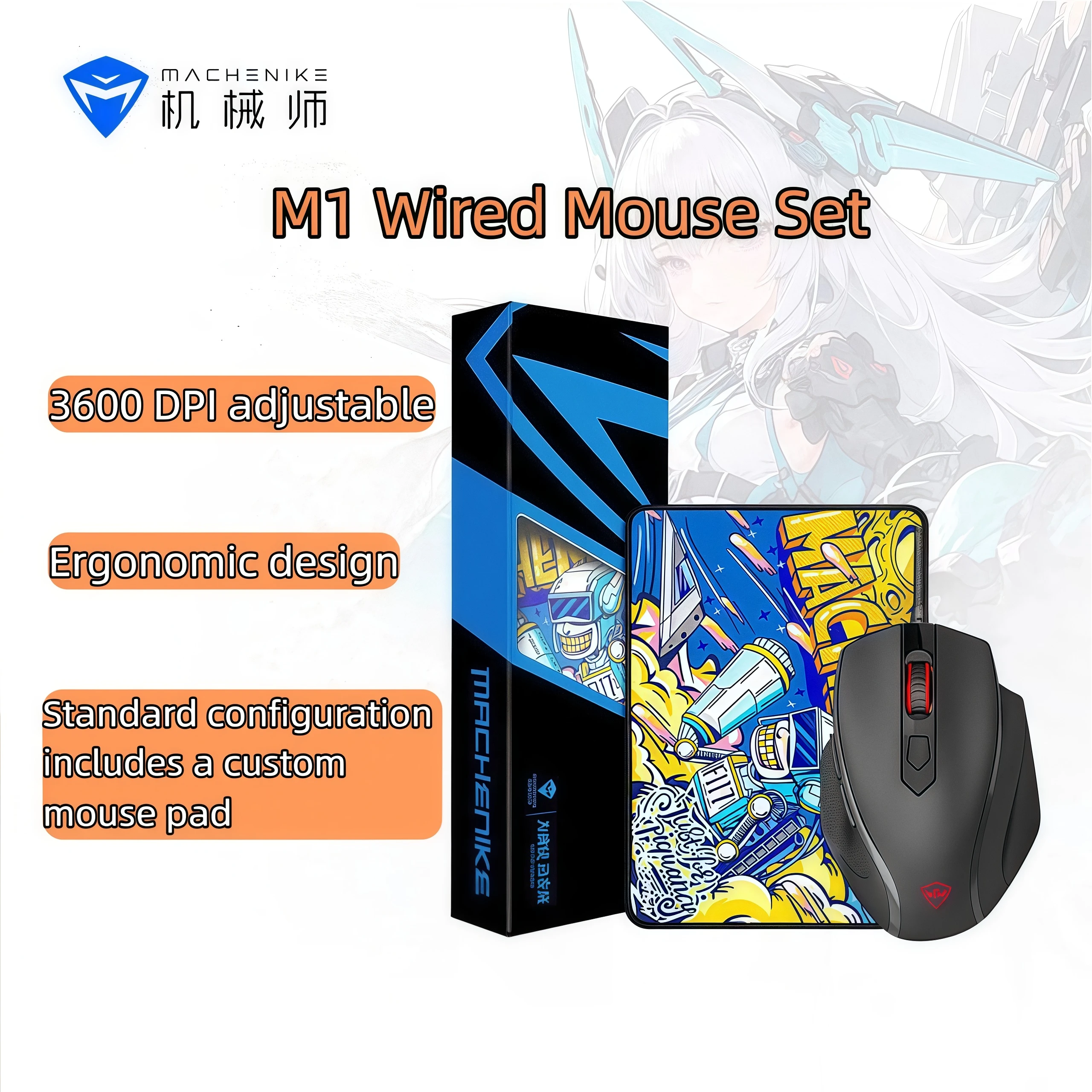 

MACHENIKE M1 Wired Mouse Set, Gaming Mouse, Laptop/Office Mouse + Mousepad, PUBG/Desktop Mouse