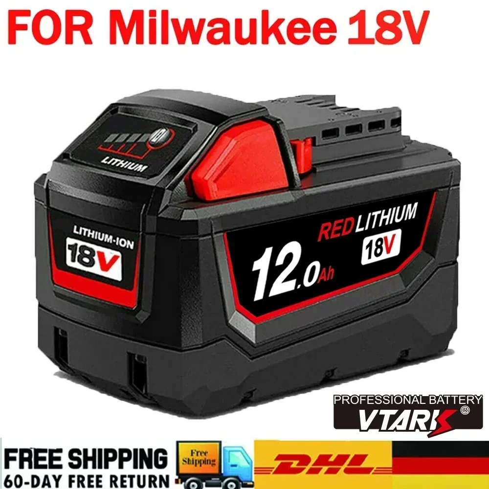 

For Milwaukee M18 Battery 18V 12.0Ah 9.0Ah Replacement Lithium Battery for Milwaukee M18 48-11-1815 48-11-1850 2604-22 Battery