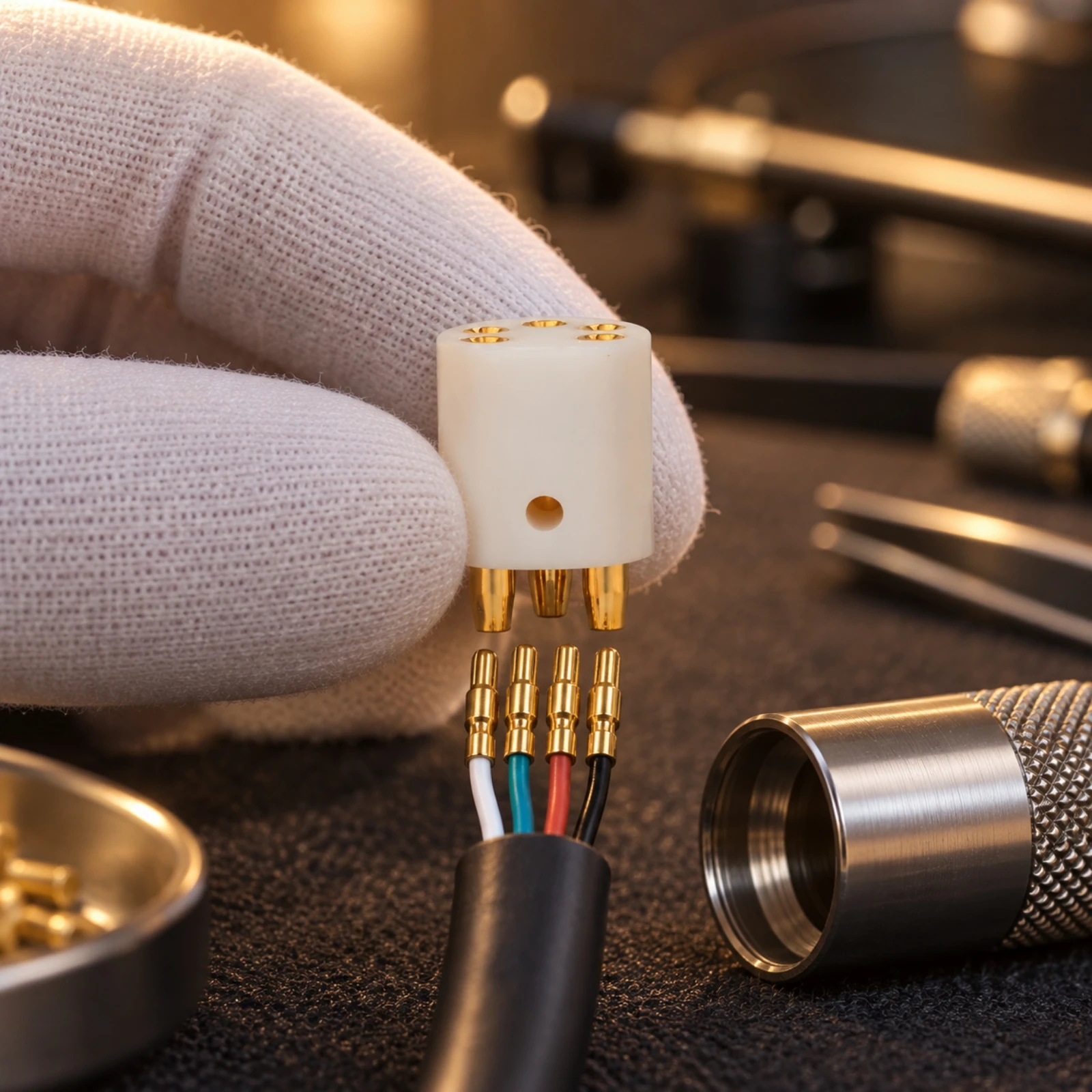 Tonearm Connector Metal Conductor LP Turntable Tonearm Wiring Connector Five-Pin DIN Female Plug Seat Audiophile-Grade