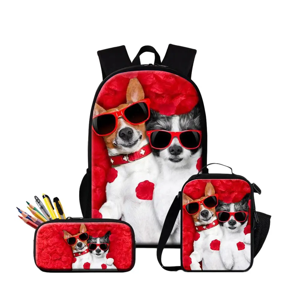 

3PCS/Set Jack Russel Dog Print School Large Capacity Backpack With Pencil Case Lunch Bag 16 Inch Polyester Sublimation Bookbag