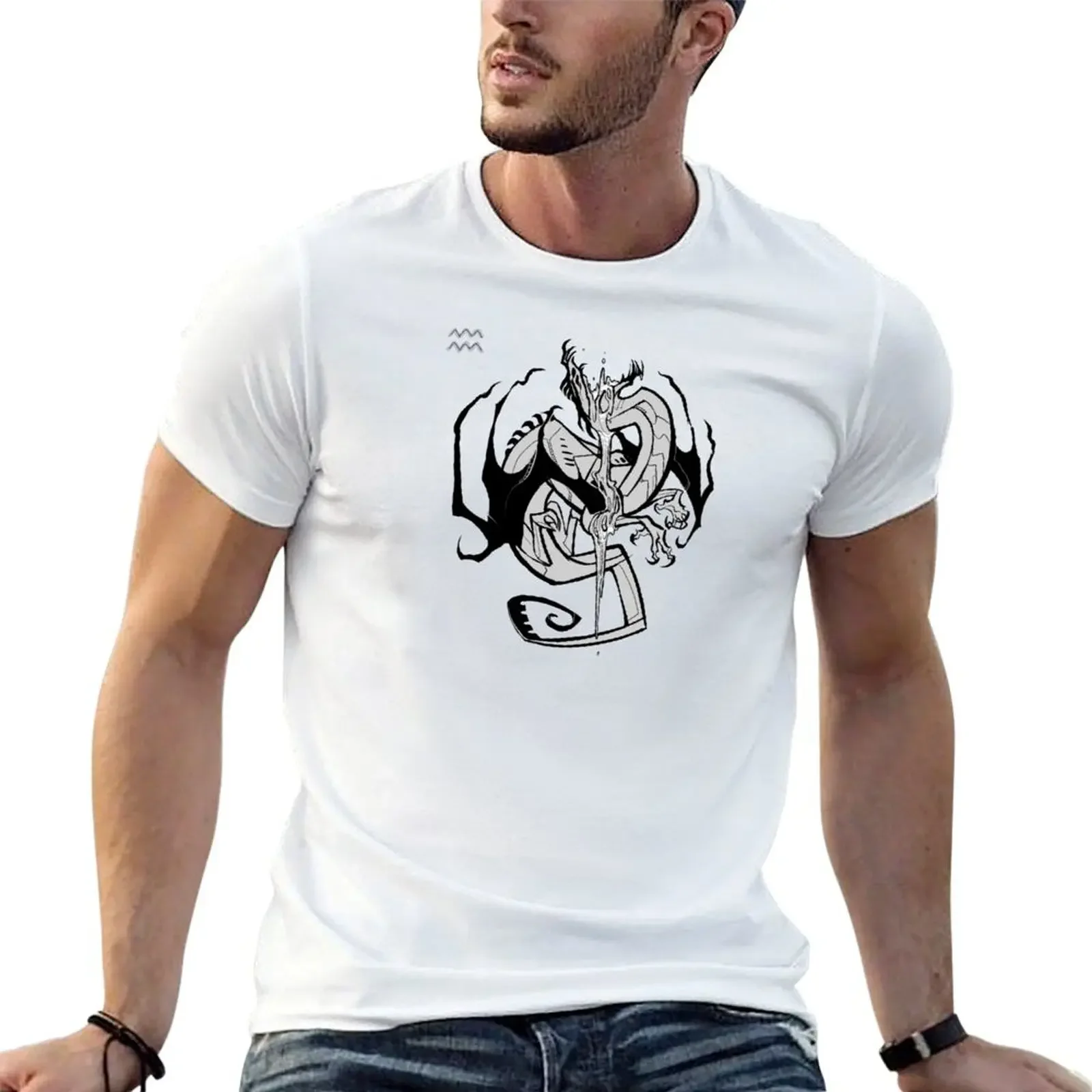 DoubleZodiac - Aquarius Dragon T-Shirt plus size tops customs summer 2025 cotton graphic tees sweat shirts, men