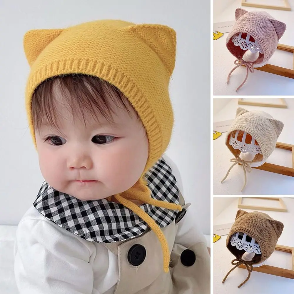 1-4 سنة يندبروف بلون الطفل محبوك قبعة لينة لطيف الأطفال قبعة دافئة آذان الكرتون قبعات صغيرة طفل الأطفال أطفال #4