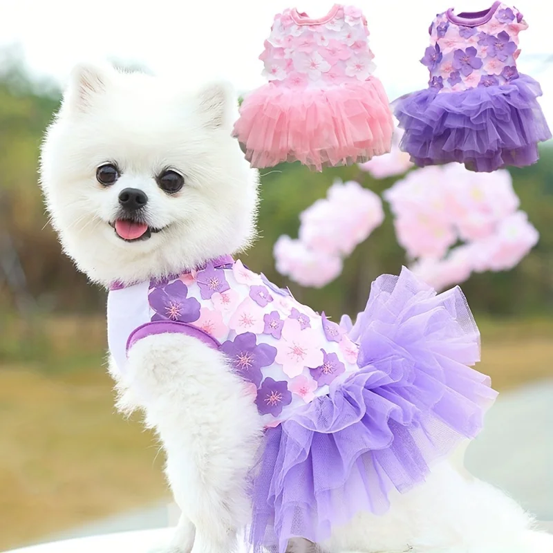 Floral Princess Dog Dress, Flower Puppy Apparel For Mini To Medium