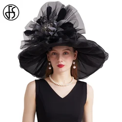 FS 2024 Female Kentucky Derby Hats For Women Organza Sun Sombrero With Mesh Flower Wedding Bride Church Cocktail Party Fedoras