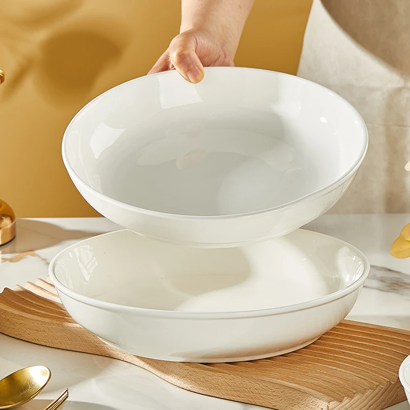 Thickened Ceramic Plate 9 Inch Deep Dish Fish Steaming Plate 10 Inch Large Plate Household New Model Dishwasher Microwave Safe