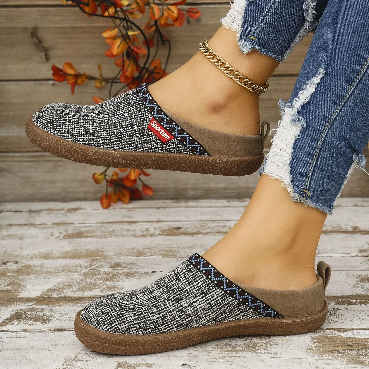 

Новая весенне-летняя удобная повседневная обувь на плоской подошве с круглым носком и неглубоким носком, модные нескользящие полутапочки в стиле ретро для женщин