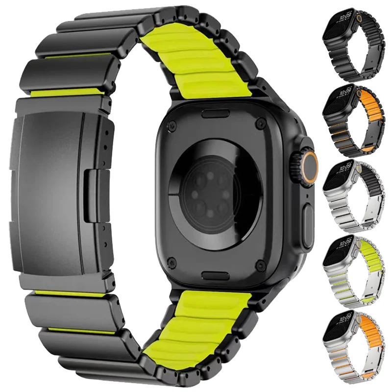 

Luxury Titanium Rubber Strap for Apple Watch Ultra 3 2 1 49mm 10 11 46mm Metal Band for Iwatch Series 9 8 7 45mm 6 SE 3 44mm
