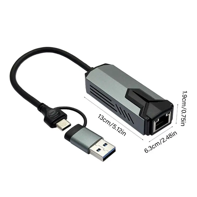 652F USB C RJ45 네트워킹 어댑터 5000Mbps 기가비트 LAN 포트 금속 쉘 플러그 앤 플레이