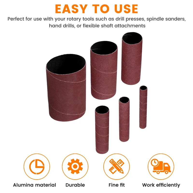 

AC88-12 Pack Sanding Sleeves For Spindle Sander, 120 Grit, Aluminum Oxide Sandpaper Power Sanding Sleeves
