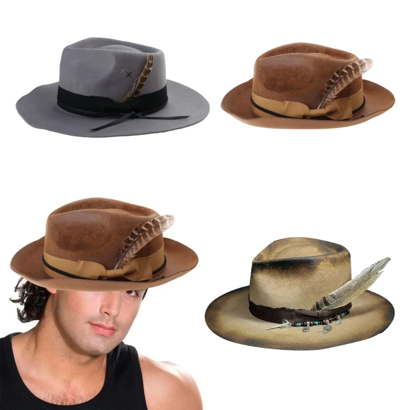 Kapelusz Trilby w stylu brytyjskim dla kobiet w trudnej sytuacji karnawałowy wełniany kapelusz Trilby zimowy jesienny kapelusz z piórami