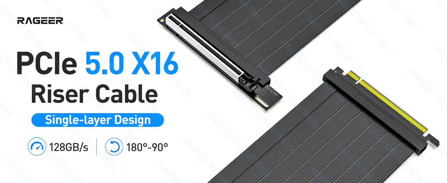 RAGEER PCIE 5.0 X16 Riser-Kabel, ultraflexibles Kabel 180-90 Grad, 128GB/s Grafikkarten-Verlängerungskabel für RTX 5090 15/20CM – Detail 1