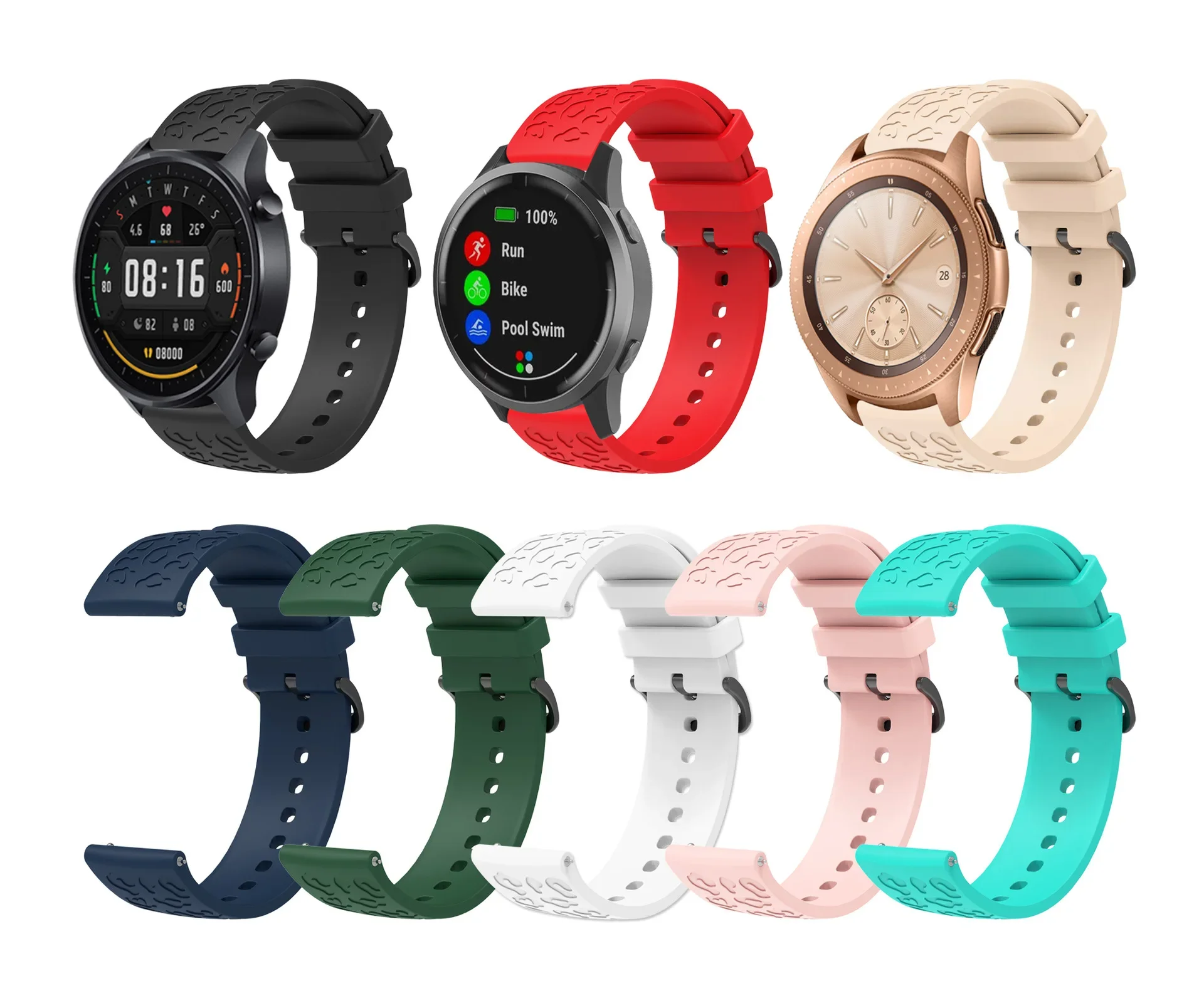 20mm ヒョウ柄シリコン時計ストラップ Huawei 社の時計用 20mm プリントモノクロシリコンストラップ