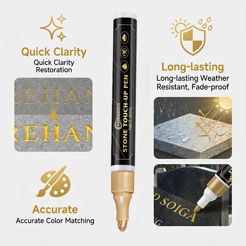 Golden Tombstone Marker – Restores faded inscriptions on tombstones and granite surfaces. Weatherproof, quick-drying oil-based - view 3
