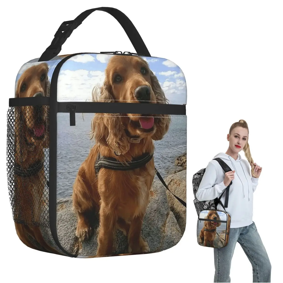 Funny Cool Cocker Spaniel Dog Animal Insulated Lunch Bag for Women Children Leakproof Food Boxes Thermal Lunch Box Tote