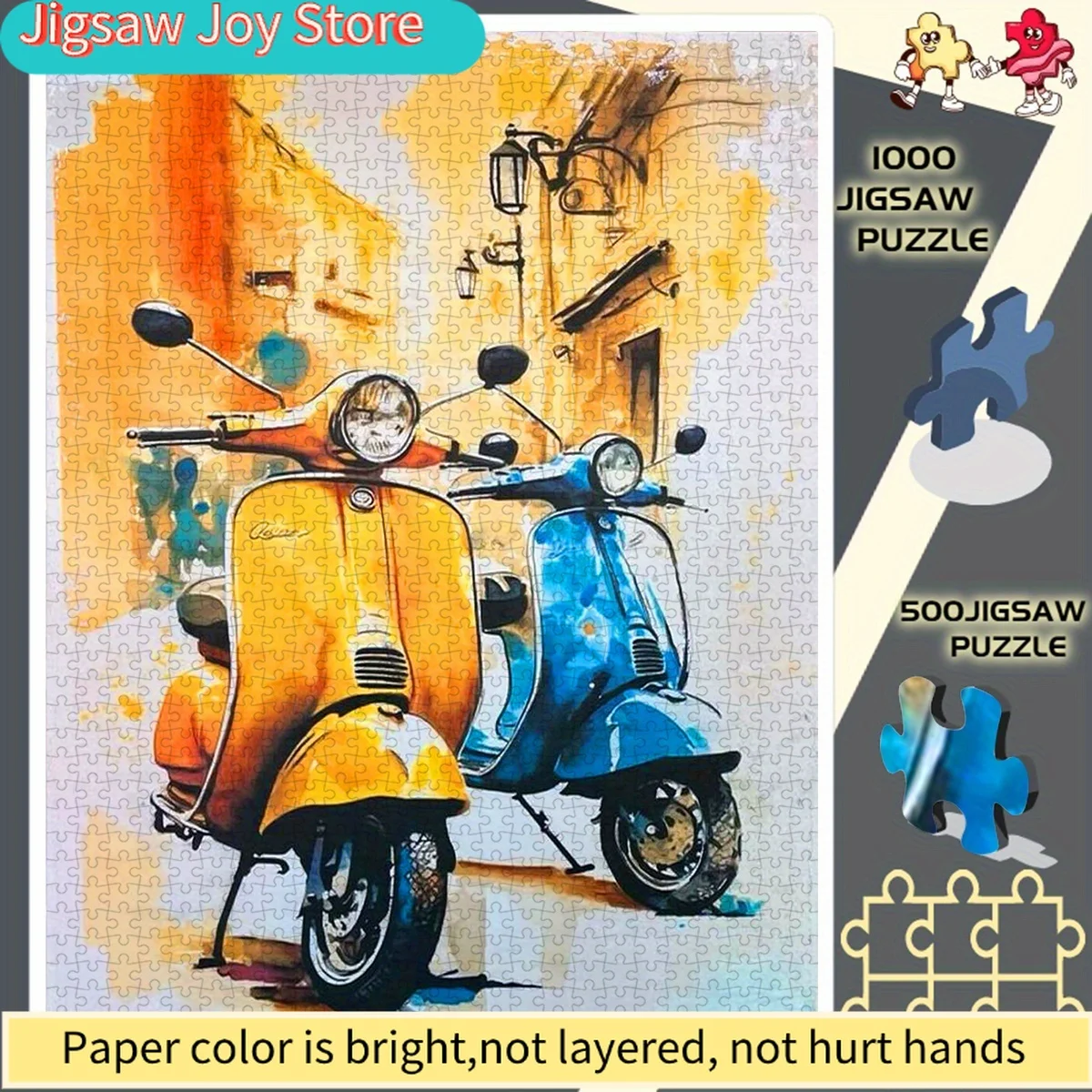 

Набор из 500/1000 деталей для самостоятельной сборки: бумажный пазл с винтажным итальянским скутером и уличным пейзажем – идеально подходит для семейных пазлов и подарков друзьям.