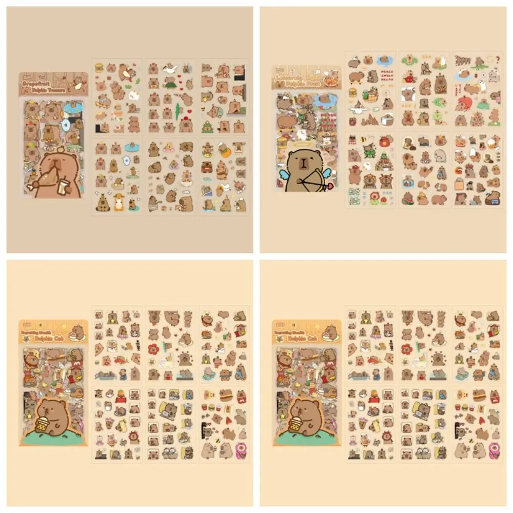 6 Pcs/Bag Cute Capybara Hand Ledger Stickers Creative Cartoon Animal Scrapbooking DIY Material Aesthetic Waterproof