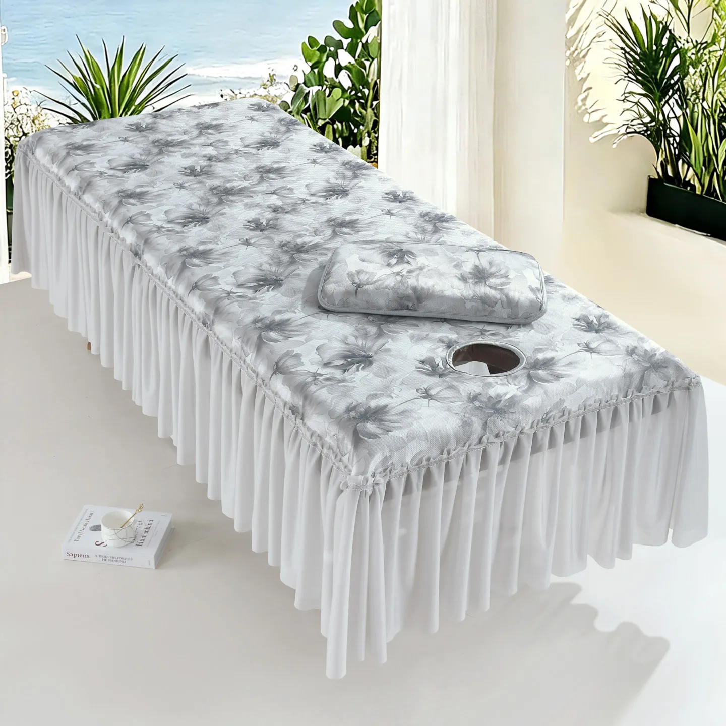 Beauty Bed Cooling Mat Ice Silk Mat with Hole Anti-Slip Summer Massage Beauty Salon Specialized Mat Bedskirt, with Pillowcase