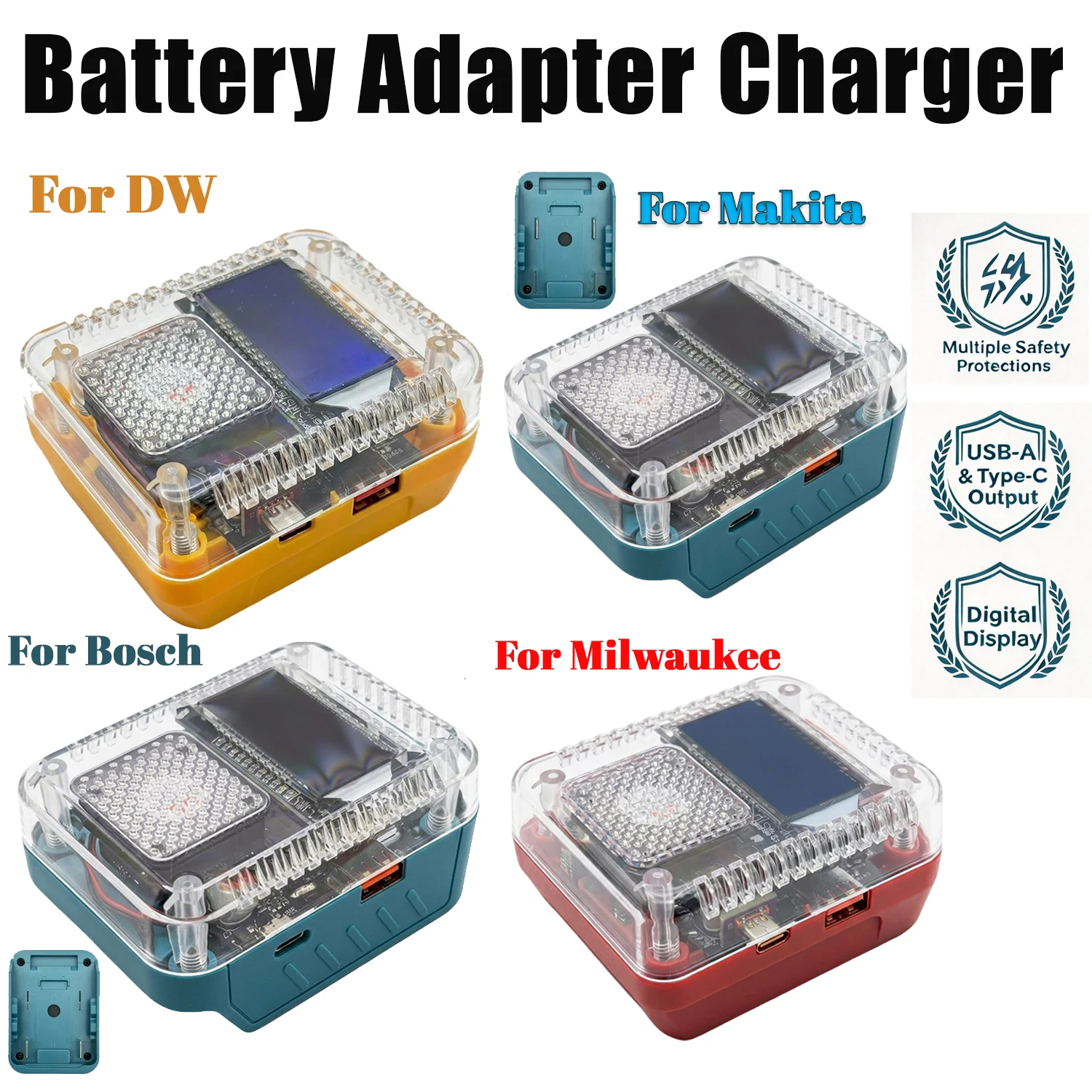 Lithium Battery Converter Power Bank,For Makita/ DW/Bosch/Milwaukee 18V Battery Adapter,USB Type-C PD Charger Digital Display
