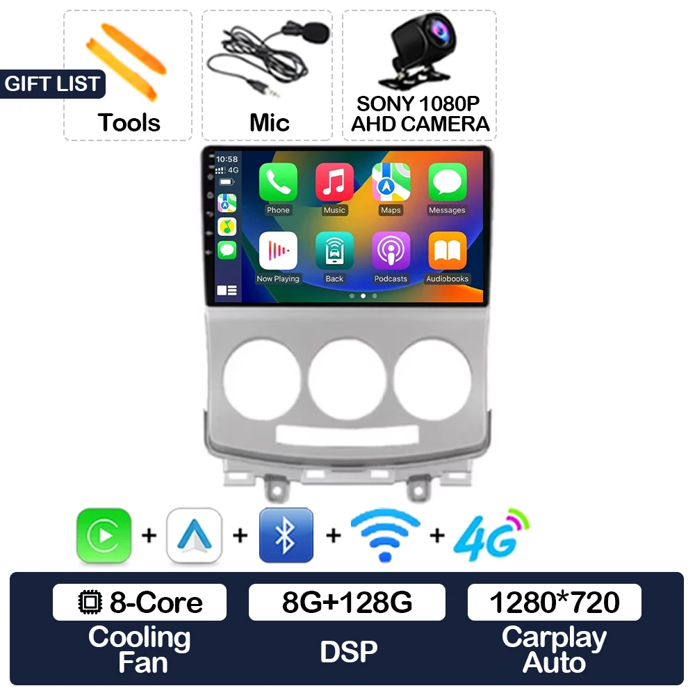 Android 16 autoradio voor MAZDA 5 Mazda5 2005 - 2010 Carplay Auto Multimedia Stereo Videospeler NAVI GPS Head Unit 4G WIFI 2DIN