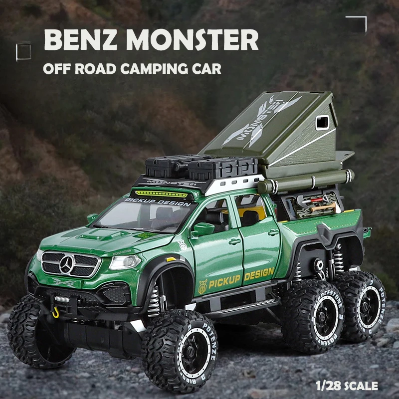 Simulation 1:28 Benz X-CLASS Off Road Camping Car Model with Sound Light Diecast Toy Vehicle Children Boy Gift Miniature Voiture