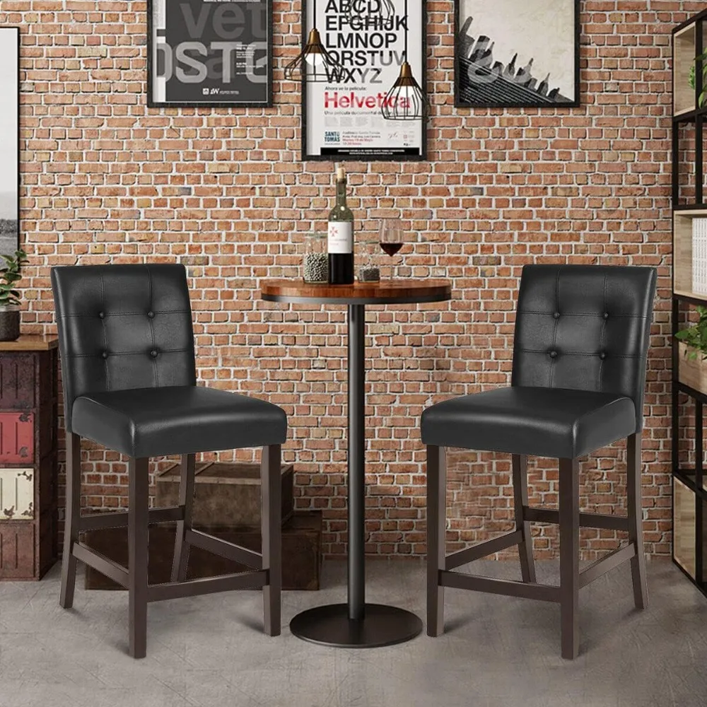 

Set of 4 Bar Stools, 25‘’ Upholstered Barstool with Back, Button-Tufted Dining Chairs, PVC Leather Counter Height Chairs