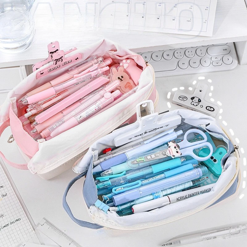 

Пенал с откидной передней частью Sweet Sea Salt Peach, эстетичная большая вместительная сумка для канцелярских принадлежностей для макияжа для студентов, органайзер в стиле Ins