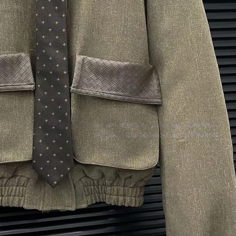 KBQ مجموعة تصميم النمط الكوري للنساء التلبيب كم طويل تقسم زر معاطف عالية الخصر مطوي تنورة ملابس العمل مجموعة الإناث الموضة #5