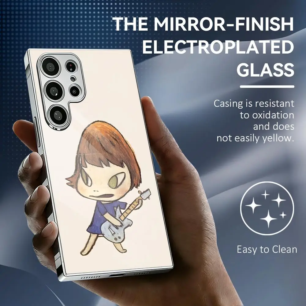 Y-Yoshitomo Nara Art Phone Case For Samsung Galaxy S25 S24 S23 Ultra Electroplated Metal Frame Shockproof Cover Phone Case