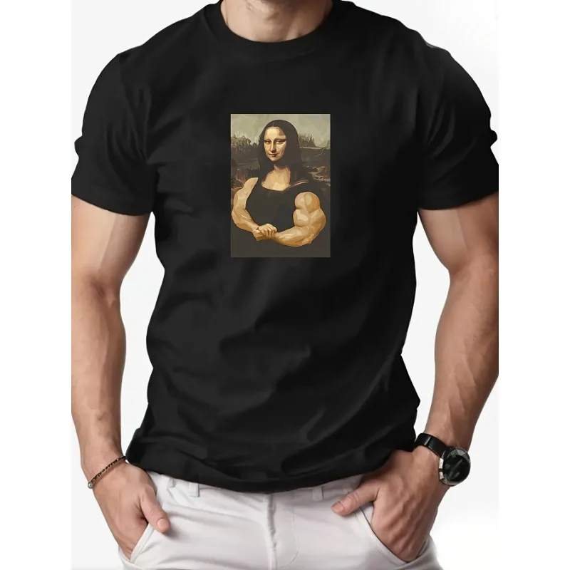 

Men's Muscle Mona Lisa Graphic Tee - 100% Cotton, Casual Summer Crew Neck T-Shirt with Short Sleeves