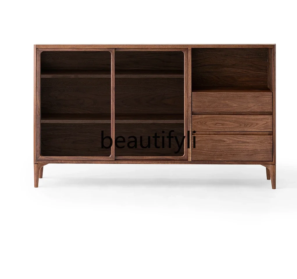 

North American black walnut dining side cabinet 30cm ultra-thin solid wood side cabinet rock slab storage small size