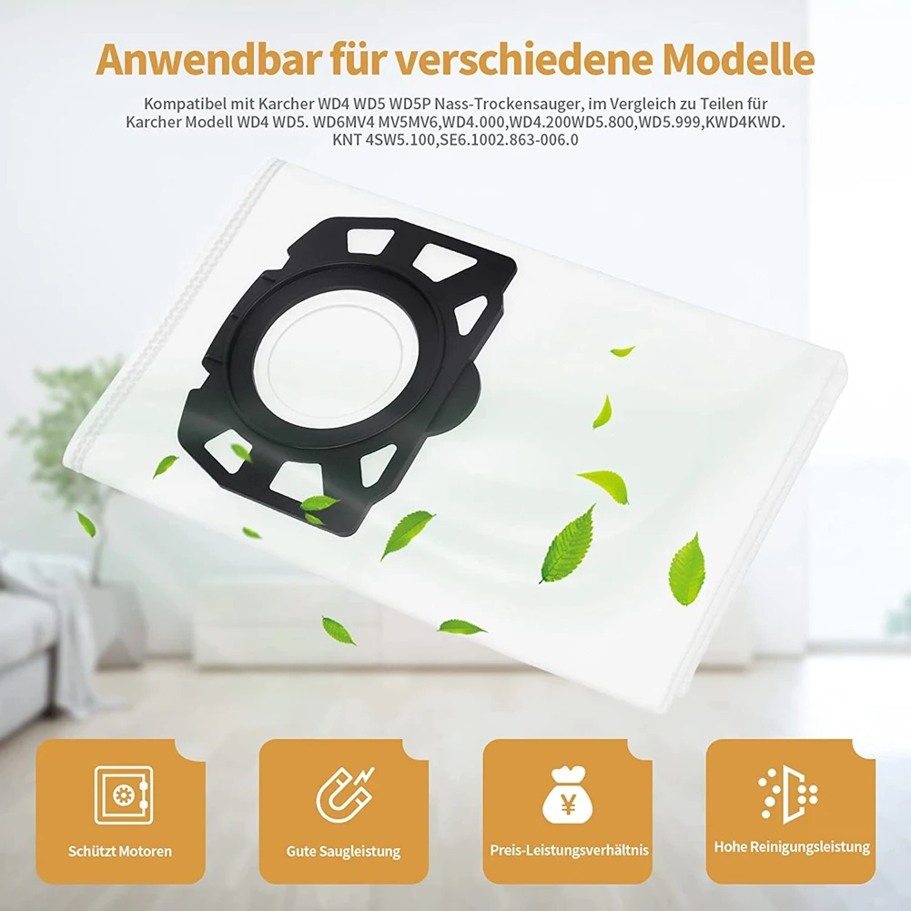 مبيعات! 15 قطعة من أكياس المكنسة الكهربائية لكارشر WD4، WD5، WD6 أكياس فلتر غير منسوجة KFI 487، أكياس مكنسة لأكياس فلتر كارشر