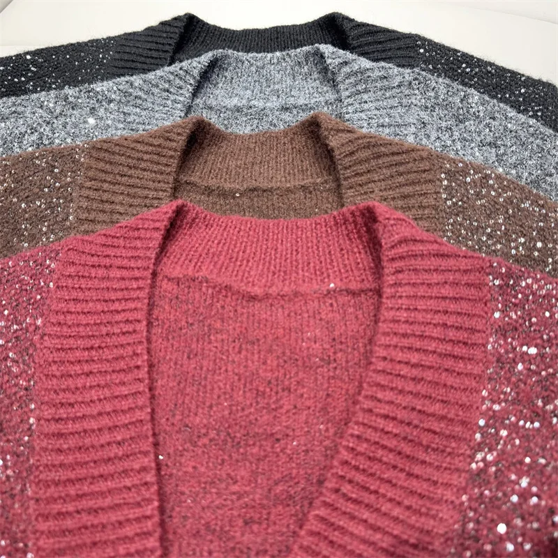 Cárdigan para mujer nuevo invierno 2025 de un solo pecho con cuello en V de manga larga top 3D cereza decorado suéter de mujer y2k abrigo de mujer