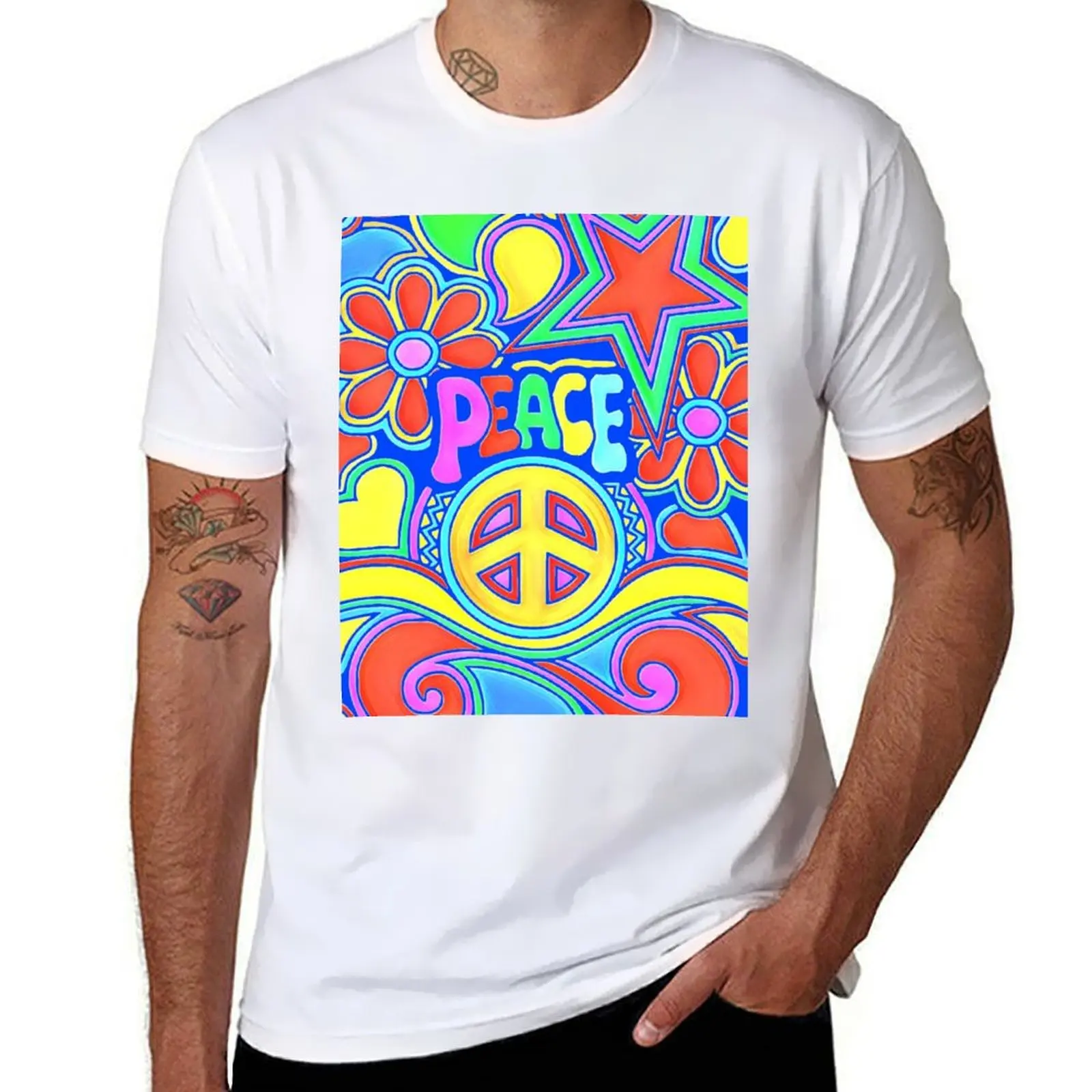 Peace and love Flower Power Hippy Design T-Shirt cotton t shirts high quality man t shirt designer mens graphic t shirts T-Shirt