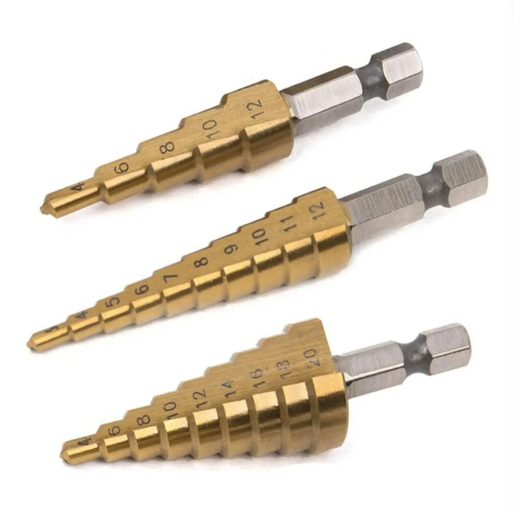 Hexagonal Handle Titanium Plated Ladder Drill Tower Drill Bit Set 3-12/4-12/4-20mm Small Three Piece Set view 2