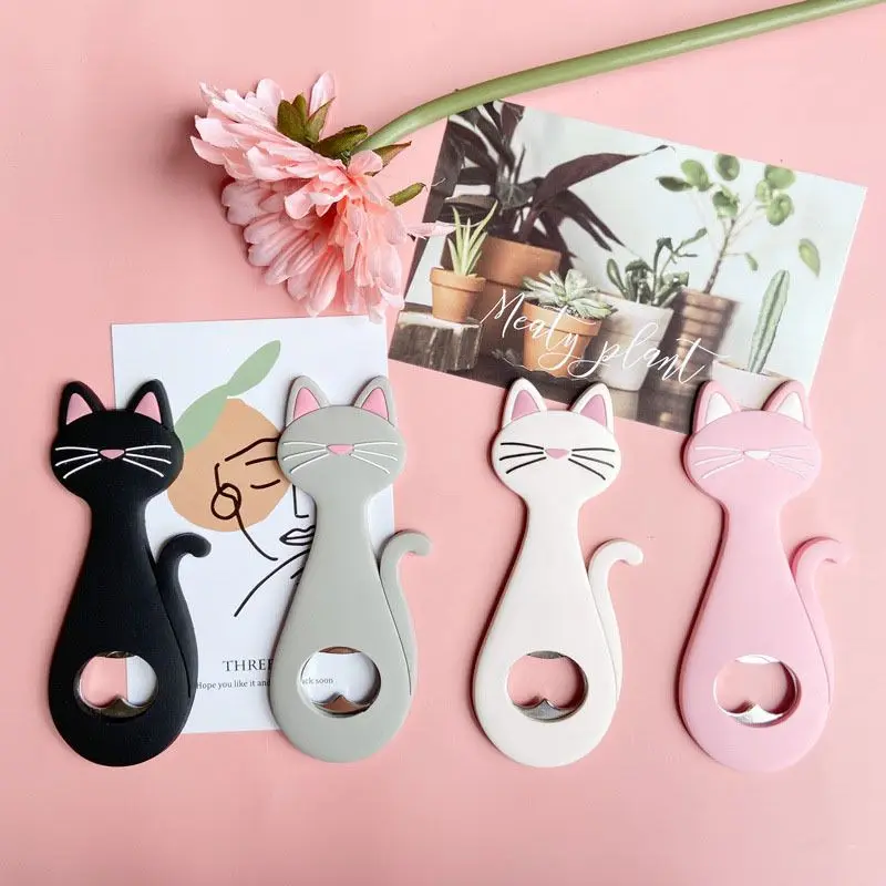 Pink Cat Bottle Opener Fridge Stickers Wedding Gifts Home Decor Black Cat Fridge Magnets Ceative Magnetic Stickers For Fridge