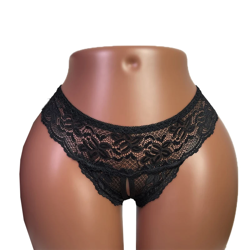 

Sexy Women's Black Lace Open Crotch Hollow Out Female Lingerie Transparent Crotchless Panties Underwear Erotic Costumes