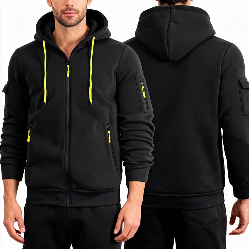 New Men's Hoodie Set Two-Piece Color Block Hooded Zipper Jacket  Sports Set Fashion outdoor activities Comfortable clothing