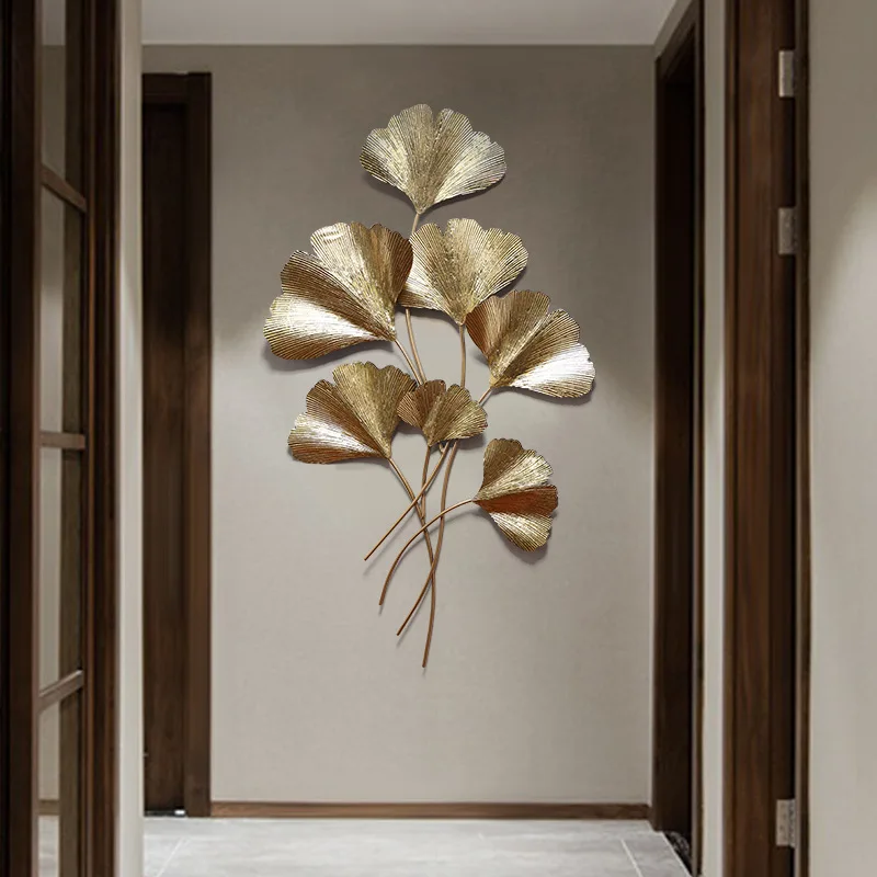 w*-Creative metal wall art decoration handmade big ginkgo biloba wall art sculpture living room wall decoration supplies.
