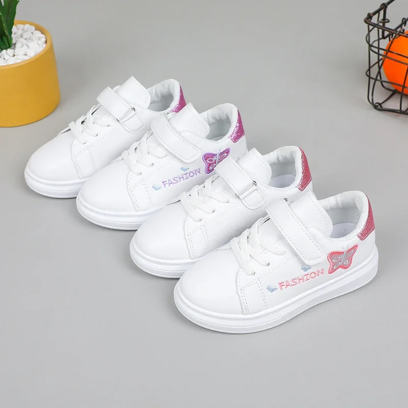 

Kids Princess Shoes Embroidered Butterfly Sweet for Girls Skate Shoes Non-slip Hook&loop 2025 Brand New Children Running Shoes