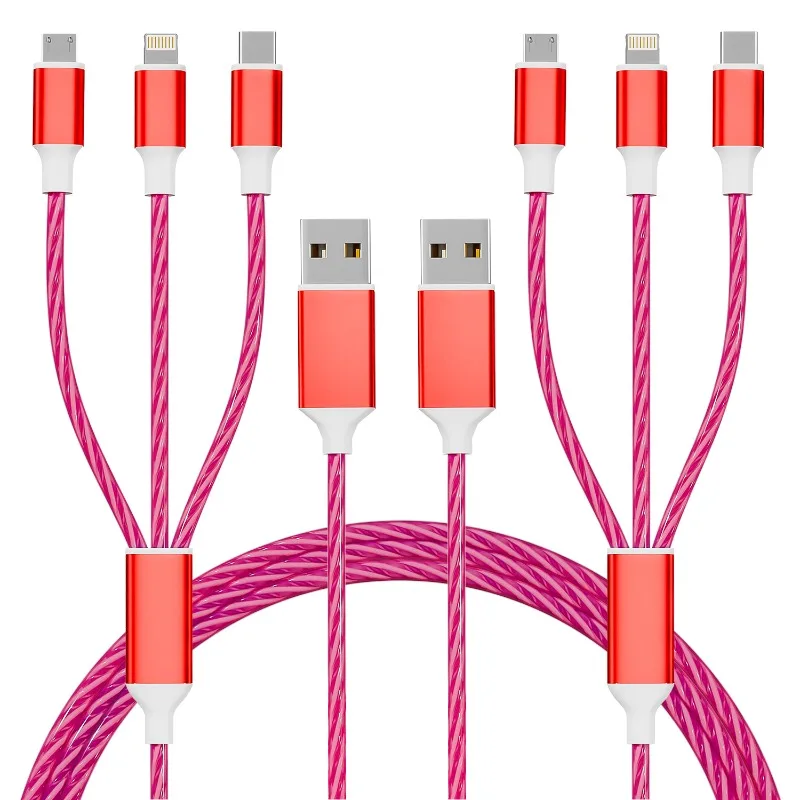 3A Flow Luminous USB Type C Cable Fast Charging Data Cord For Iphone Samsung Huawei Xiaomi Multi Port Multiple Charging Wire