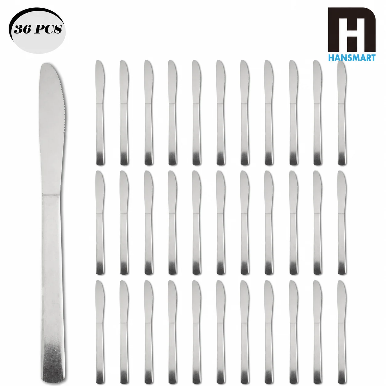 HANSMART 36-Pack Stainless Steel Dinner Knives Sharp Serrated Edge Ergonomic Mirror Finish Dishwasher Safe Rust Resistant Flatware for Home Restaurant