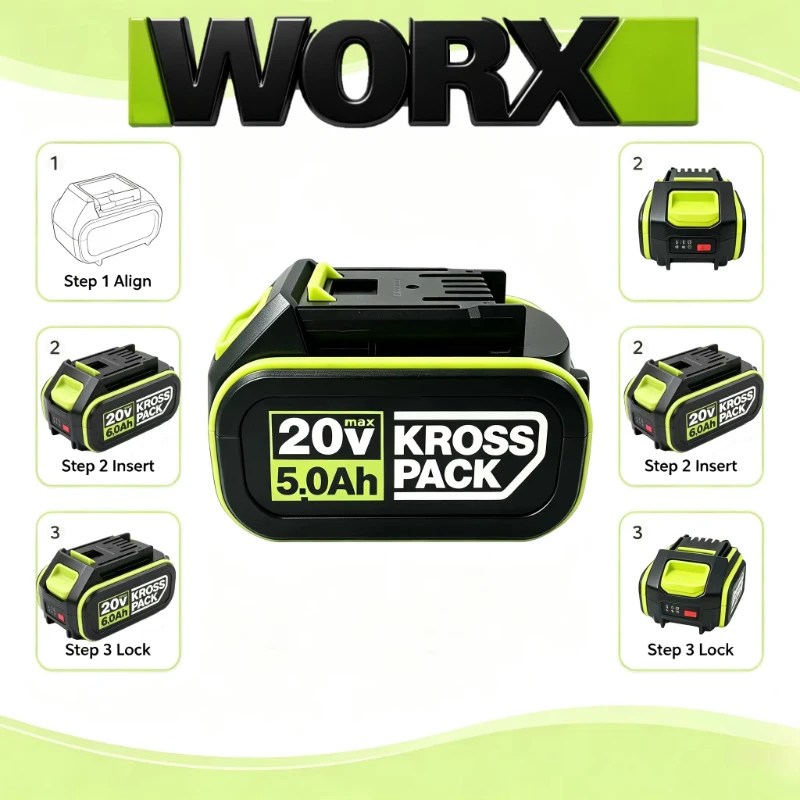 Original WORX 20V 4.0Ah Battery,for Home Improvement,building,multi Scene Operation,fit WA3016 WA3406,for WORX Cordless Drill