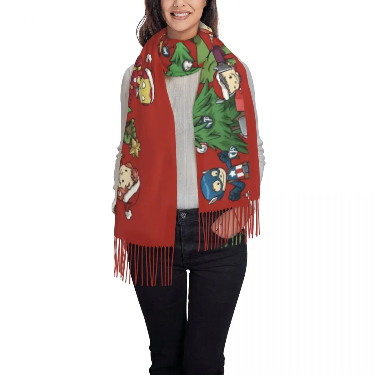 Custom Ladies Large Christmas Hulk Scarves Women Winter Fall Thick Warm Tassel Shawl Wrap Scarf image 2